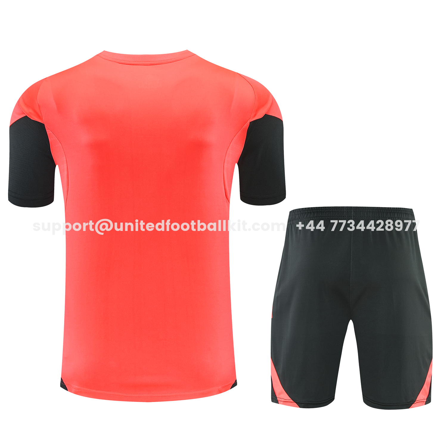 Unitedfootballkit.com | Bayern Munich 25-26 Short-Sleeve Training Set - Coral With Black Accents Top & Black With Coral Accents Pants -Customize Name, Number and Patch | Worldwide Shipping