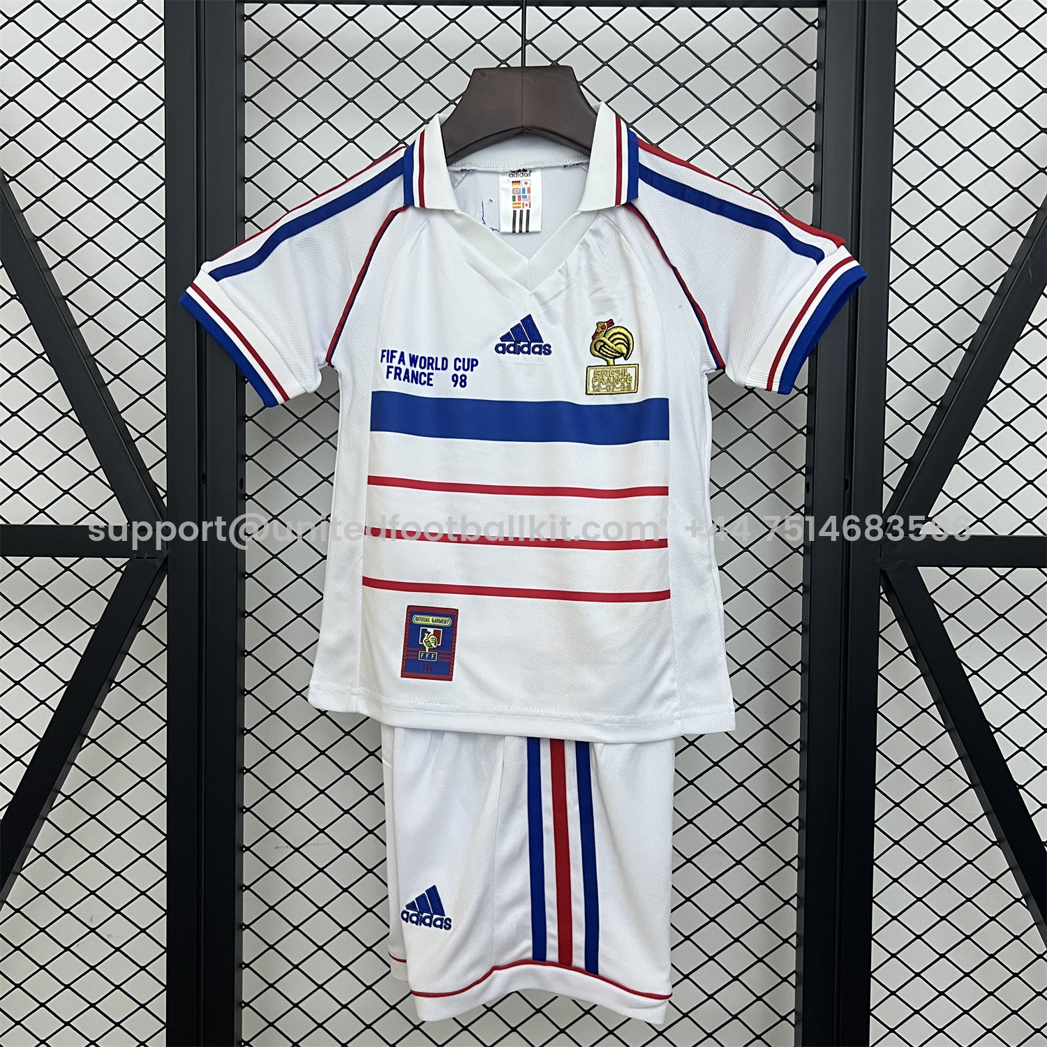 Unitedfootballkit.com | Retro France 1998 Away Kids Kit -Customize Name, Number and Patch | Worldwide Shipping
