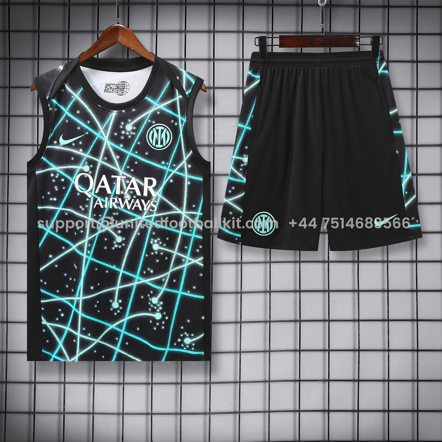 Unitedfootballkit.com | Inter Milan 25-26 Vest Training Set - Blue Fluorescent Rays Black Vest & Black Shorts -Customize Name, Number and Patch | Worldwide Shipping