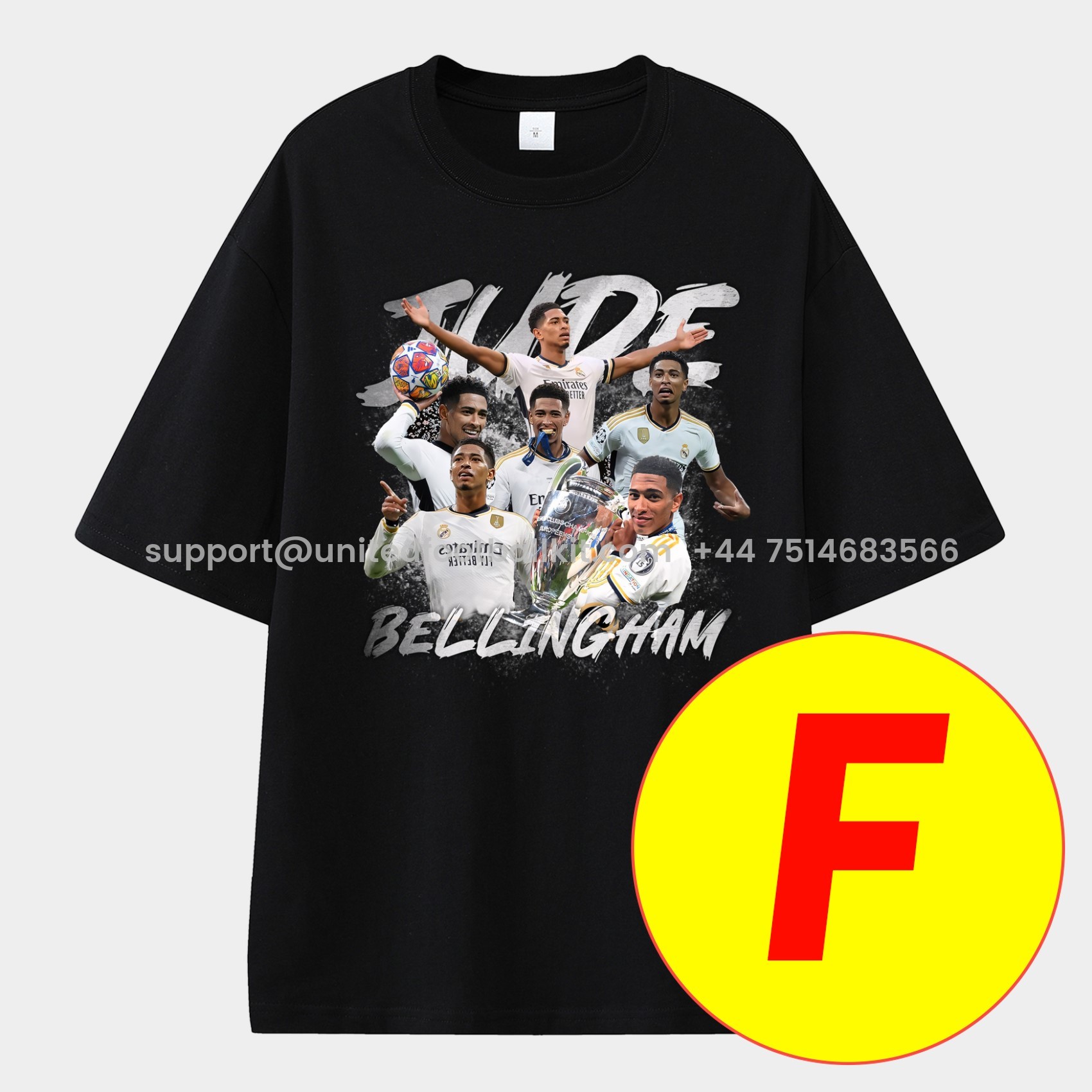 Unitedfootballkit.com | Bellingham Real Madrid England 24-25 25-26 Unisex Pure Cotton T-shirt -Customize Name, Number and Patch | Worldwide Shipping