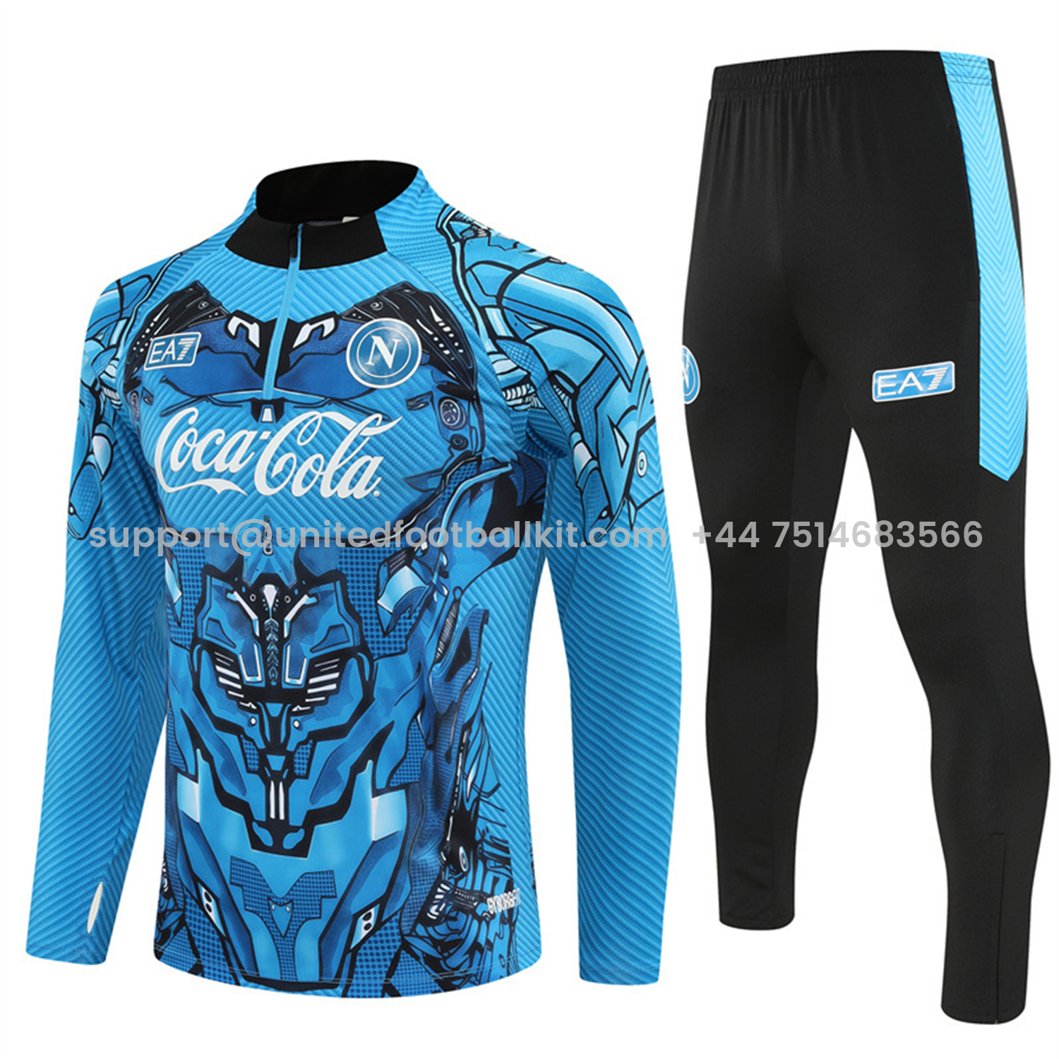 Unitedfootballkit.com | Napoli 25-26 Long Sleeve Training Set - Blue Mecha Top & Black Pants -Customize Name, Number and Patch | Worldwide Shipping