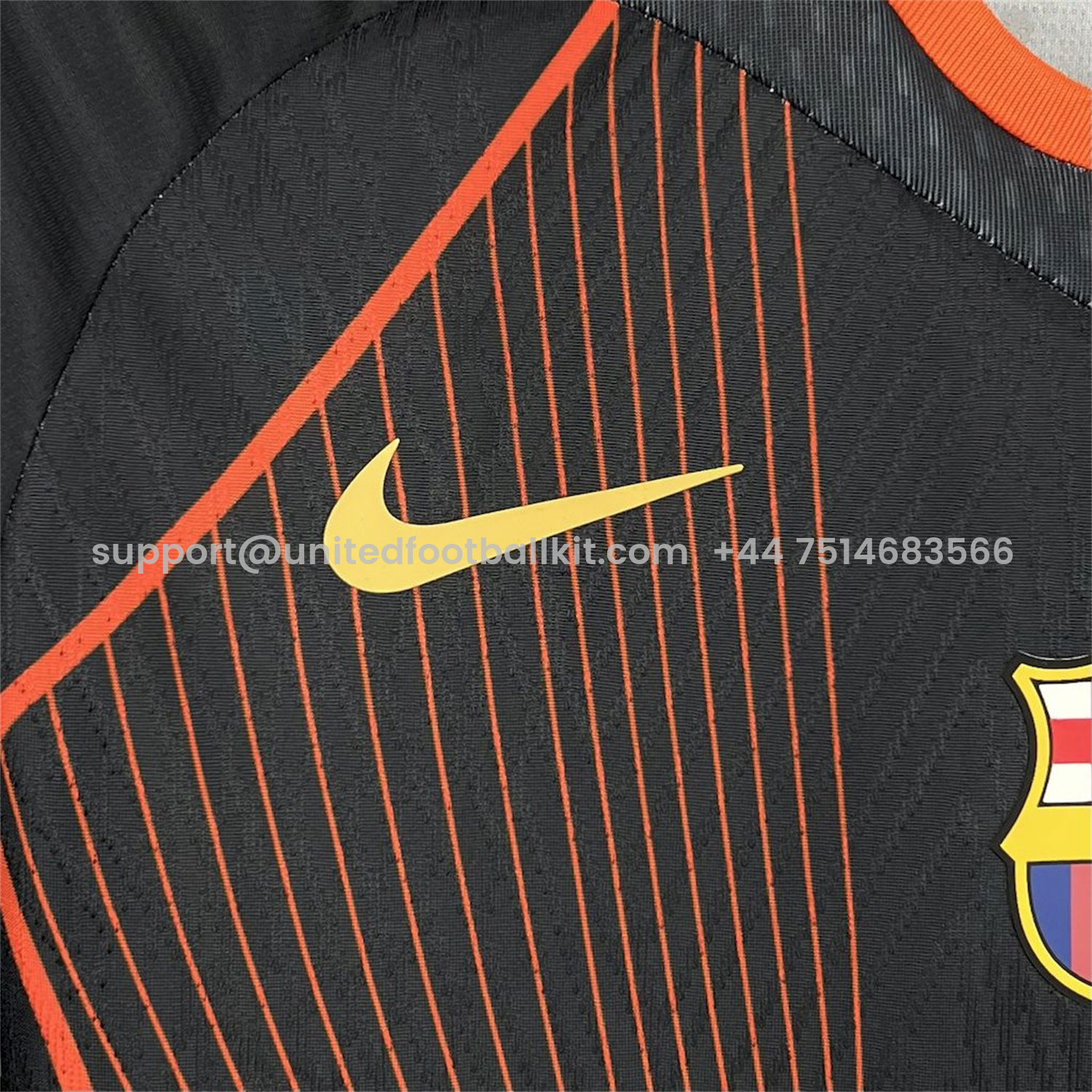 Unitedfootballkit.com | Barcelona 25-26 T90 Orange Lines Black Special Jersey - Fans Version -Customize Name, Number and Patch | Worldwide Shipping