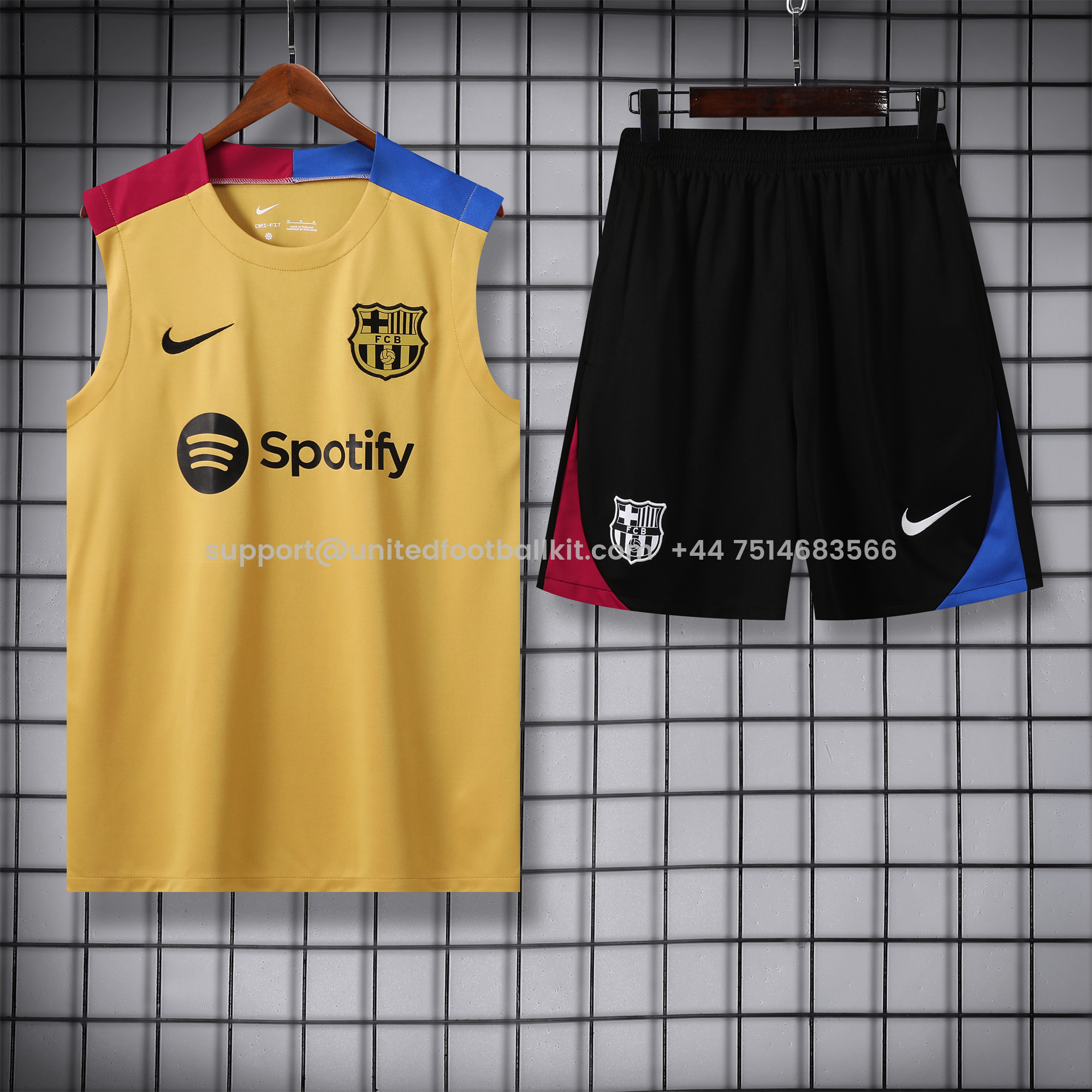 Unitedfootballkit.com | Barcelona 24-25 Training Vest Suit - Gold -Customize Name, Number and Patch | Worldwide Shipping