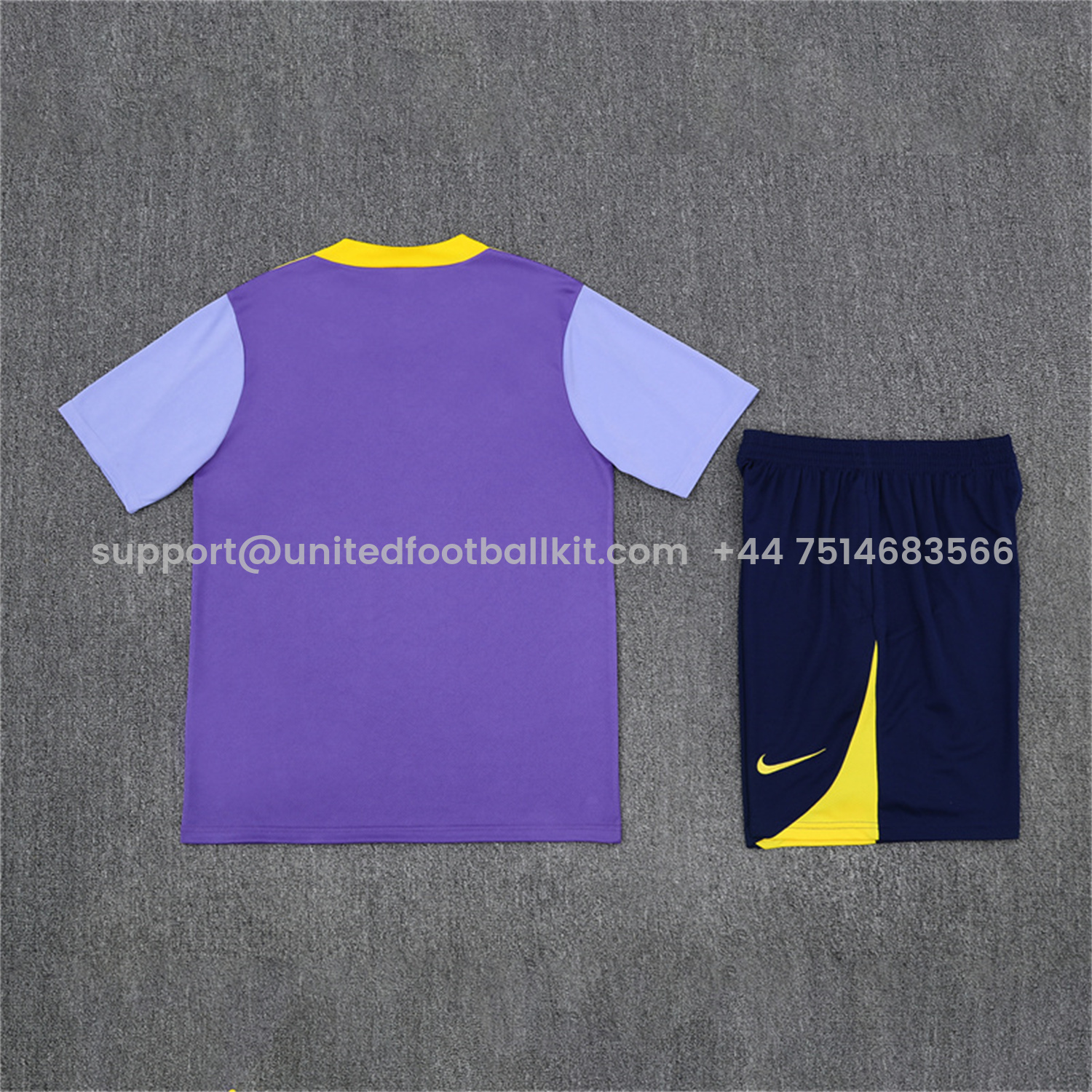 Unitedfootballkit.com | Atletico Madrid 25-26 Short-Sleeve Training Set - Purple Top & Royal Blue shorts -Customize Name, Number and Patch | Worldwide Shipping