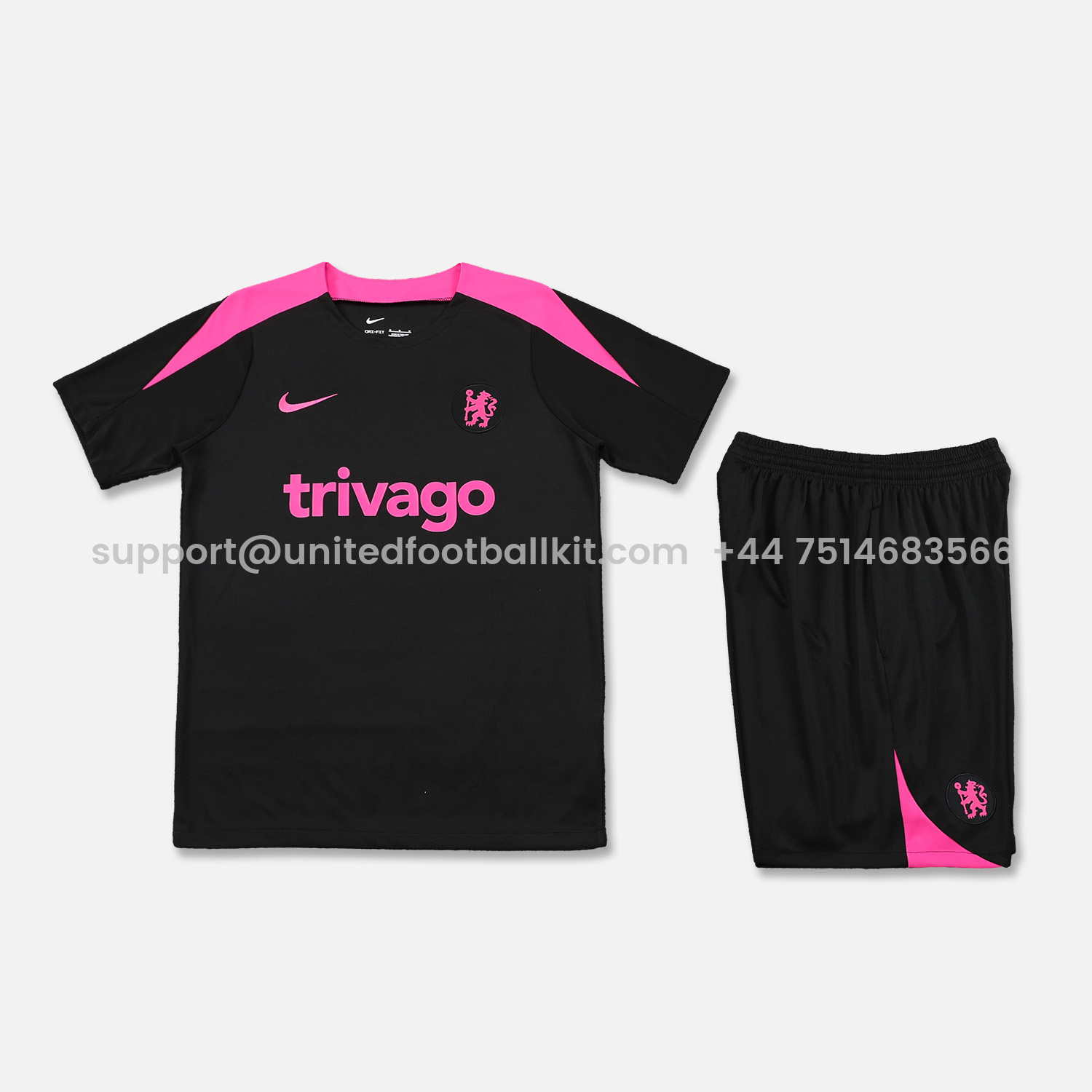 Unitedfootballkit.com | C.H.E.L.S.E.A 24-25 Short-Sleeve Training Set - Black Top & Shorts -Customize Name, Number and Patch | Worldwide Shipping