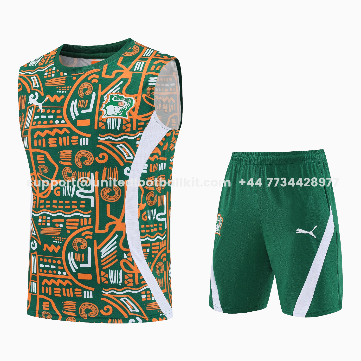 Unitedfootballkit.com | Ivory Coast 2026 Vest Training Set - Green Vest and Shorts -Customize Name, Number and Patch | Worldwide Shipping