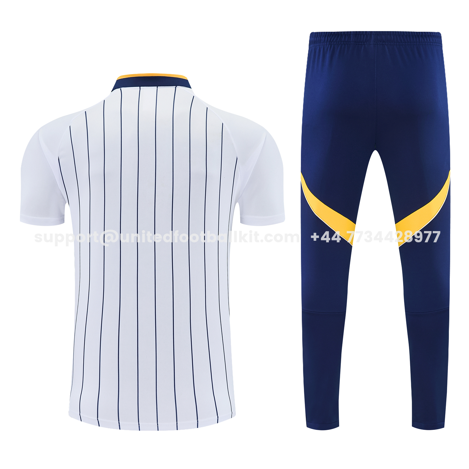 Unitedfootballkit.com | Boca Juniors 25-26 POLO Short-Sleeve Training Set - White Top and Dark Blue Pants -Customize Name, Number and Patch | Worldwide Shipping