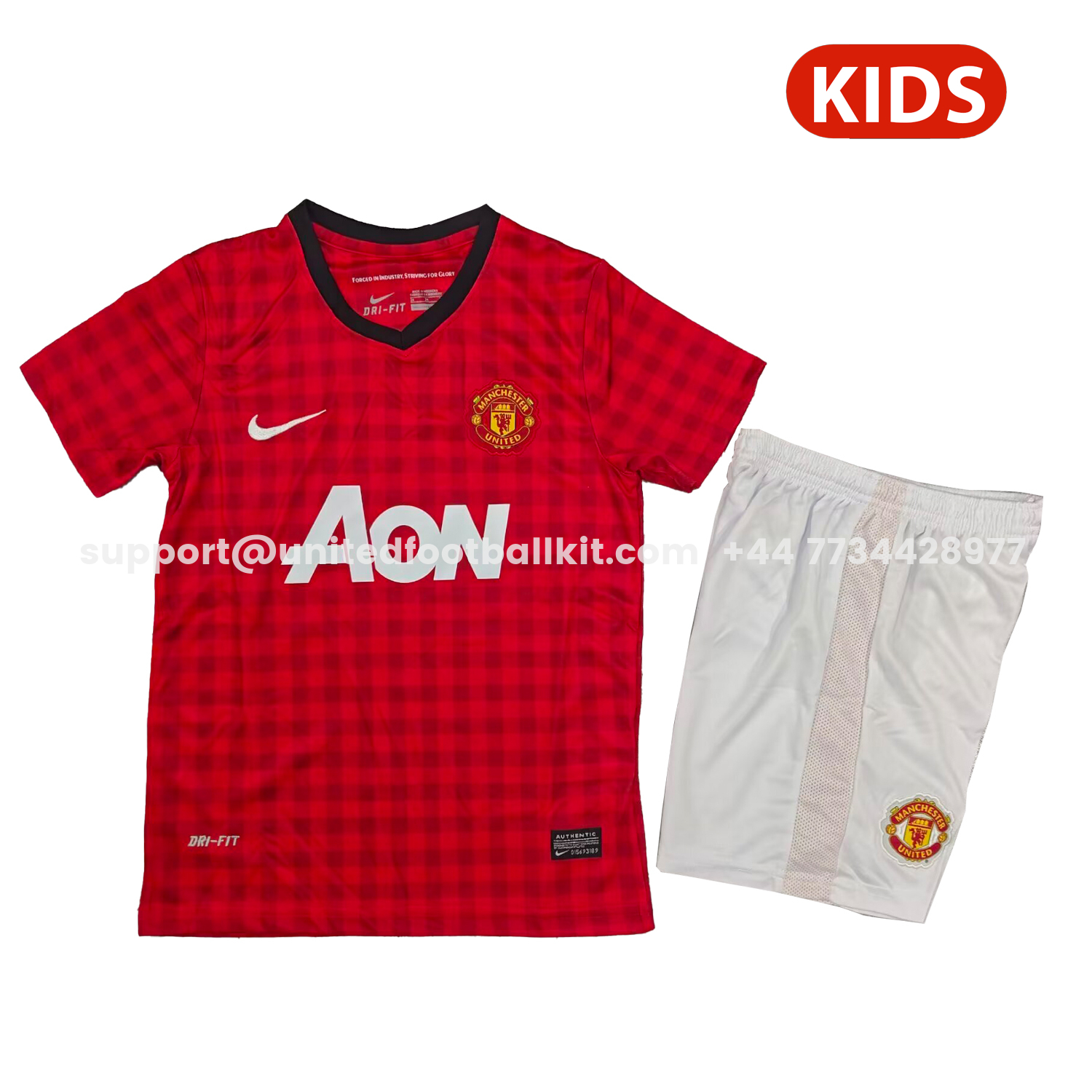 Unitedfootballkit.com | Retro Manchester United 2012-13 Home Kids Kit -Customize Name, Number and Patch | Worldwide Shipping
