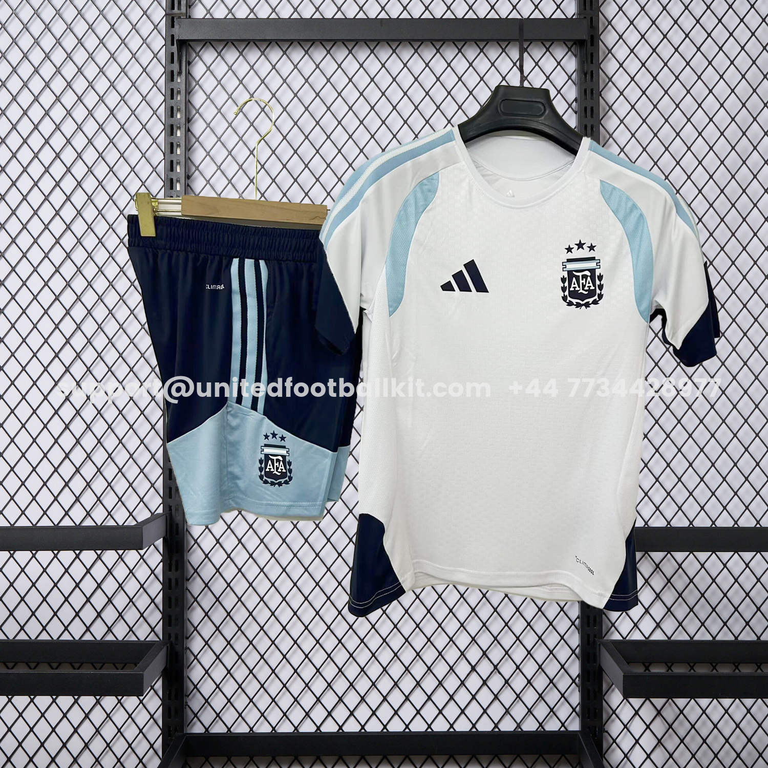 Unitedfootballkit.com | Argentina 2026 White Pre-Match Training Kids Kit -Customize Name, Number and Patch | Worldwide Shipping