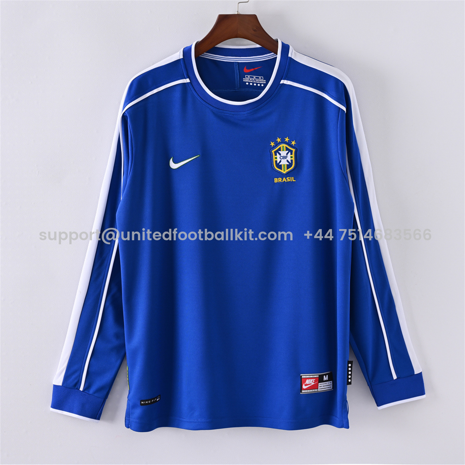 Unitedfootballkit.com | Retro Brazil 1998 Away Long Sleeves Jersey -Customize Name, Number and Patch | Worldwide Shipping