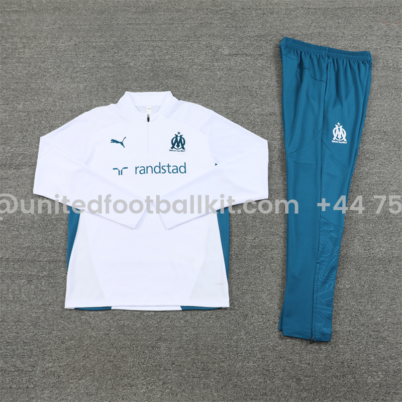 Unitedfootballkit.com | Marseille 24-25 Long Sleeve Training Set - White -Customize Name, Number and Patch | Worldwide Shipping