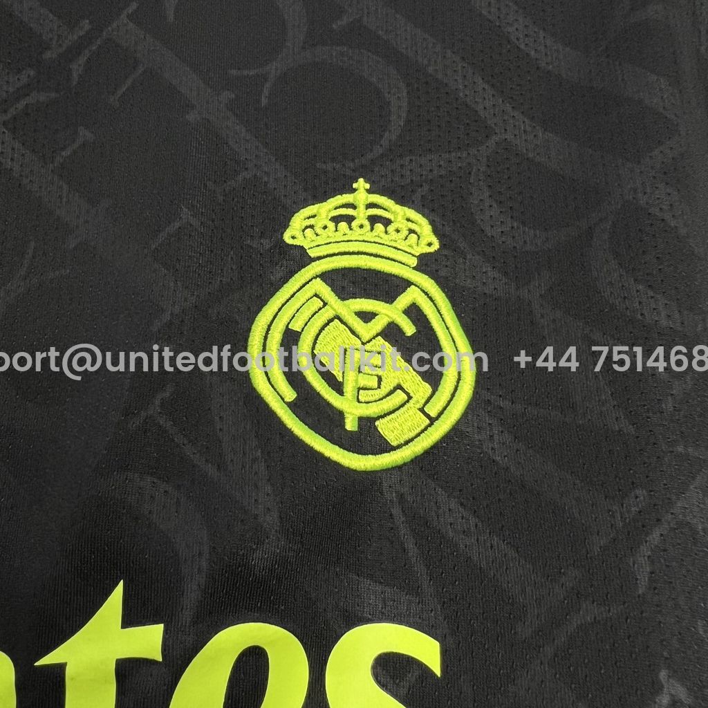 Unitedfootballkit.com | Real Madrid 24-25 Black and Fluorescent Green Jersey - Fans Version -Customize Name, Number and Patch | Worldwide Shipping