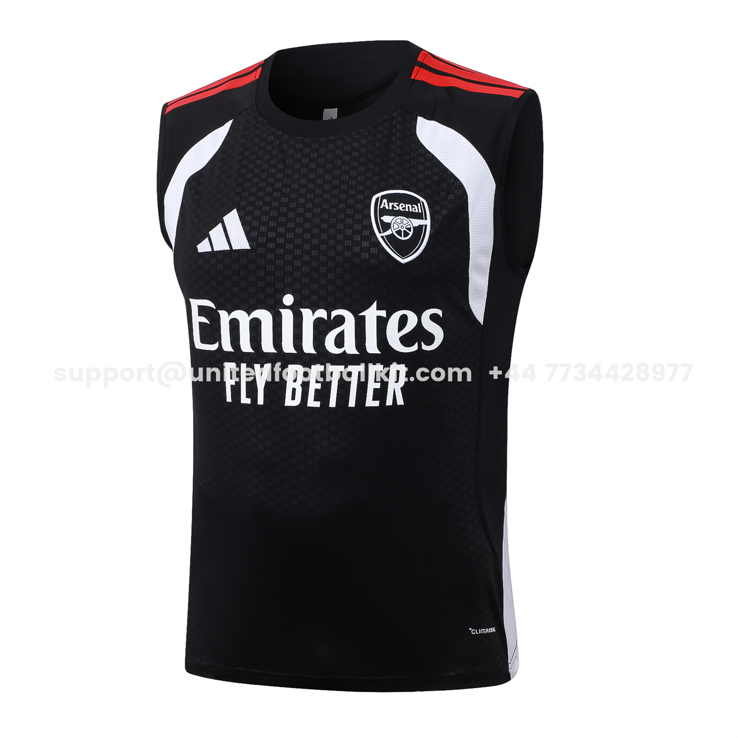 Unitedfootballkit.com | Arsenal 26-27 Vest Training Set - Red Edge Black Vest & Shorts -Customize Name, Number and Patch | Worldwide Shipping