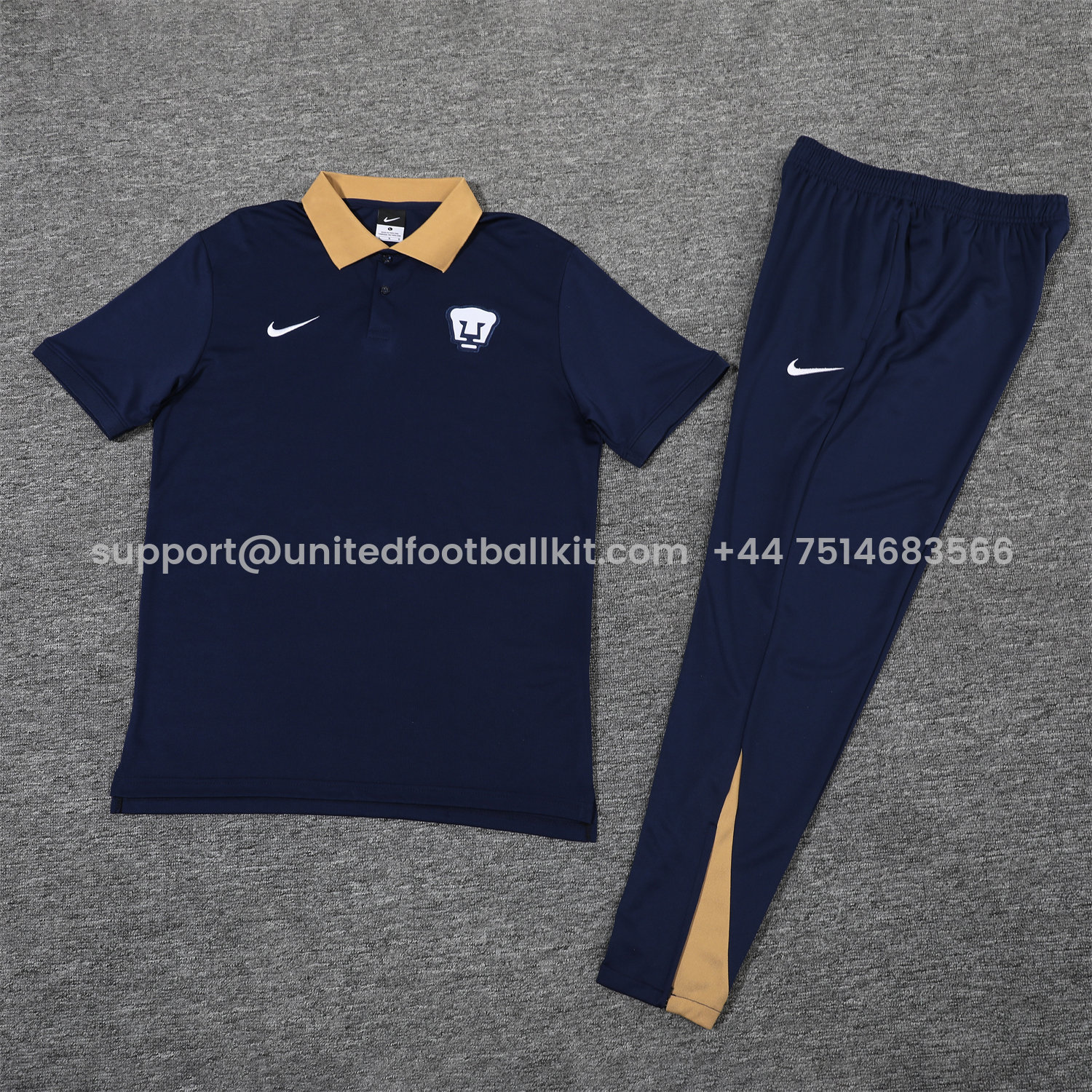 Unitedfootballkit.com | Pumas UNAM 25-26 POLO Short-Sleeve Training Set - Deep Blue Top and Pants -Customize Name, Number and Patch | Worldwide Shipping