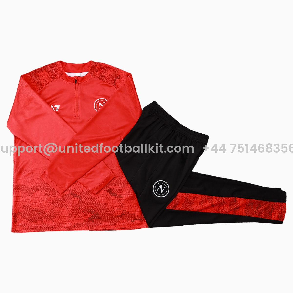 Unitedfootballkit.com | Napoli 24-25 Long Sleeve Training Set - Red Top and Black Pants -Customize Name, Number and Patch | Worldwide Shipping