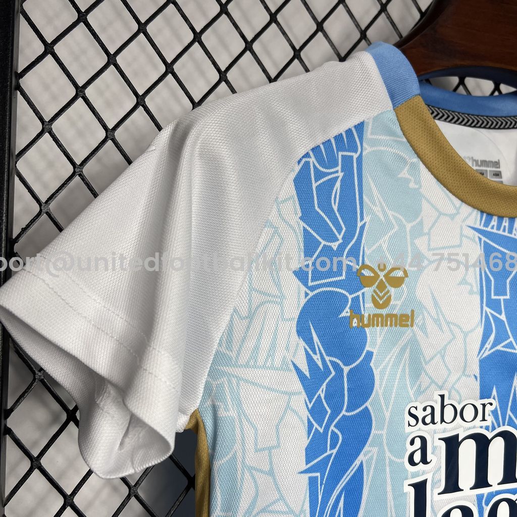Unitedfootballkit.com | Malaga 24-25 Home Kids Kit -Customize Name, Number and Patch | Worldwide Shipping