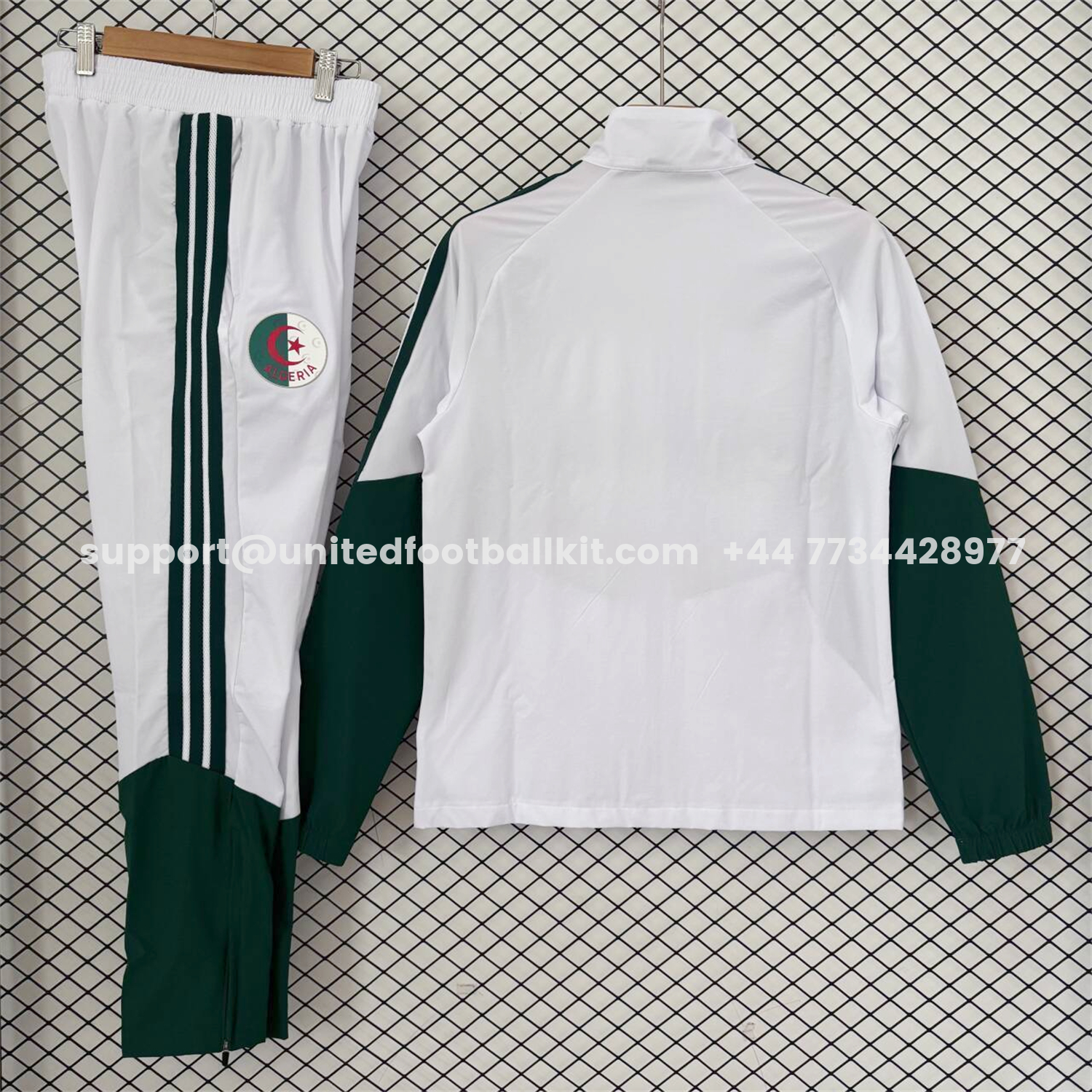 Unitedfootballkit.com | Algeria 25-26 Windbreaker Training Set - White With Black Top and Pants -Customize Name, Number and Patch | Worldwide Shipping