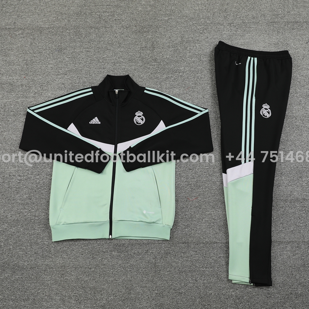 Unitedfootballkit.com | Real Madrid 24-25 Originals LFSTLR Jacket Training Tracksuit - Black and Light Green -Customize Name, Number and Patch | Worldwide Shipping