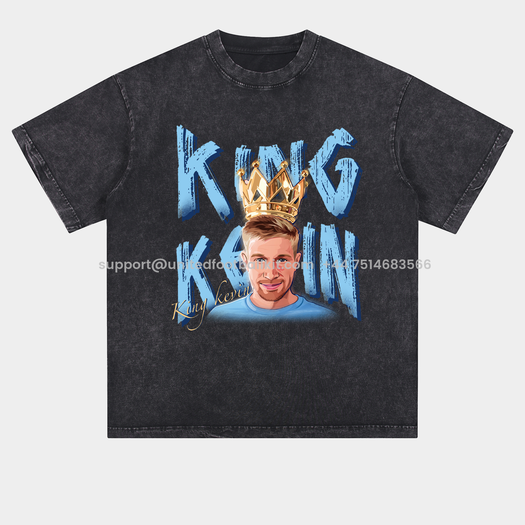 Unitedfootballkit.com | Manchester City Kevin De Bruyne King Oversized Washed T-Shirt -Customize Name, Number and Patch | Worldwide Shipping