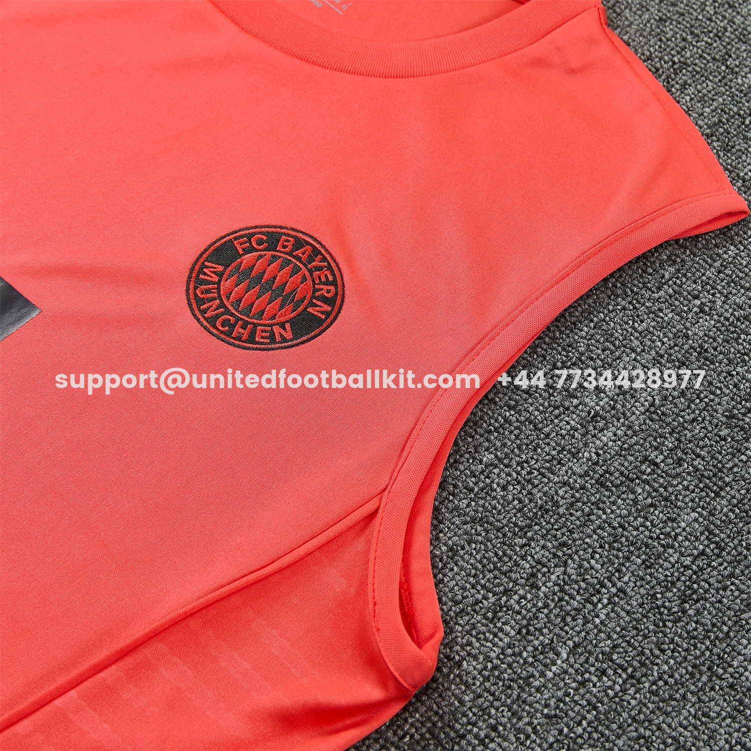 Unitedfootballkit.com | Bayern Munich 25-26 Vest Training Set - Coral With Black Accents Top & Black With Coral Accents Pants -Customize Name, Number and Patch | Worldwide Shipping