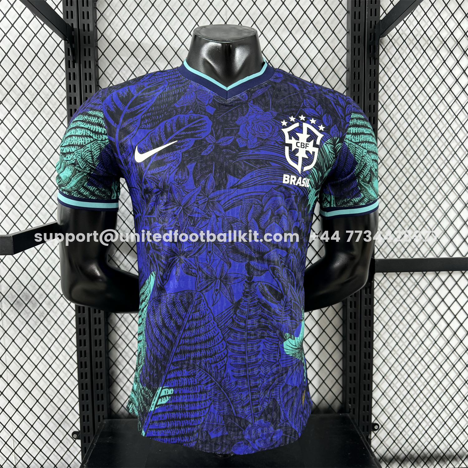Unitedfootballkit.com | Brazil 25-26 Blue Flowers and Leaves Jersey - Player Version -Customize Name, Number and Patch | Worldwide Shipping