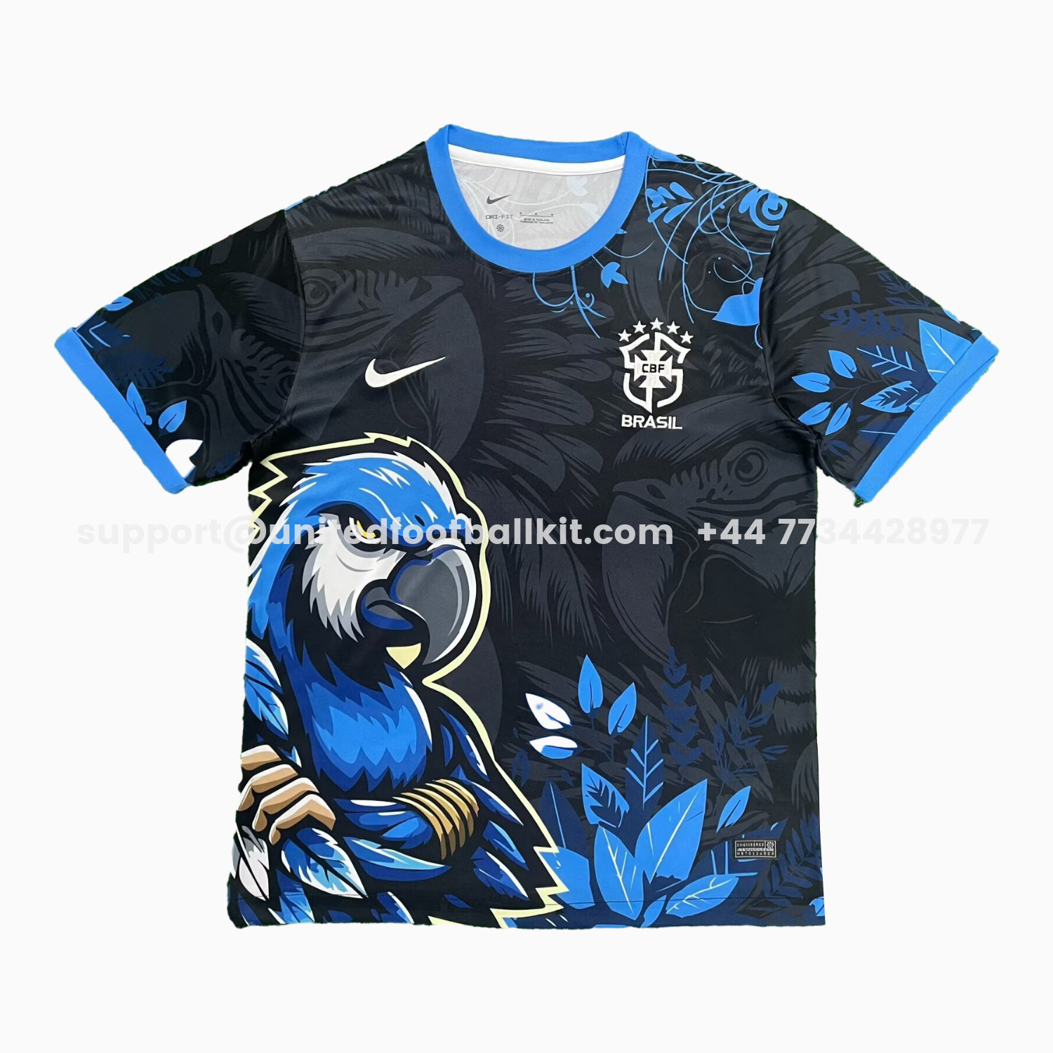 Unitedfootballkit.com | Brazil 25-26 Serious Blue Parrot Black Jersey - Fans Version -Customize Name, Number and Patch | Worldwide Shipping