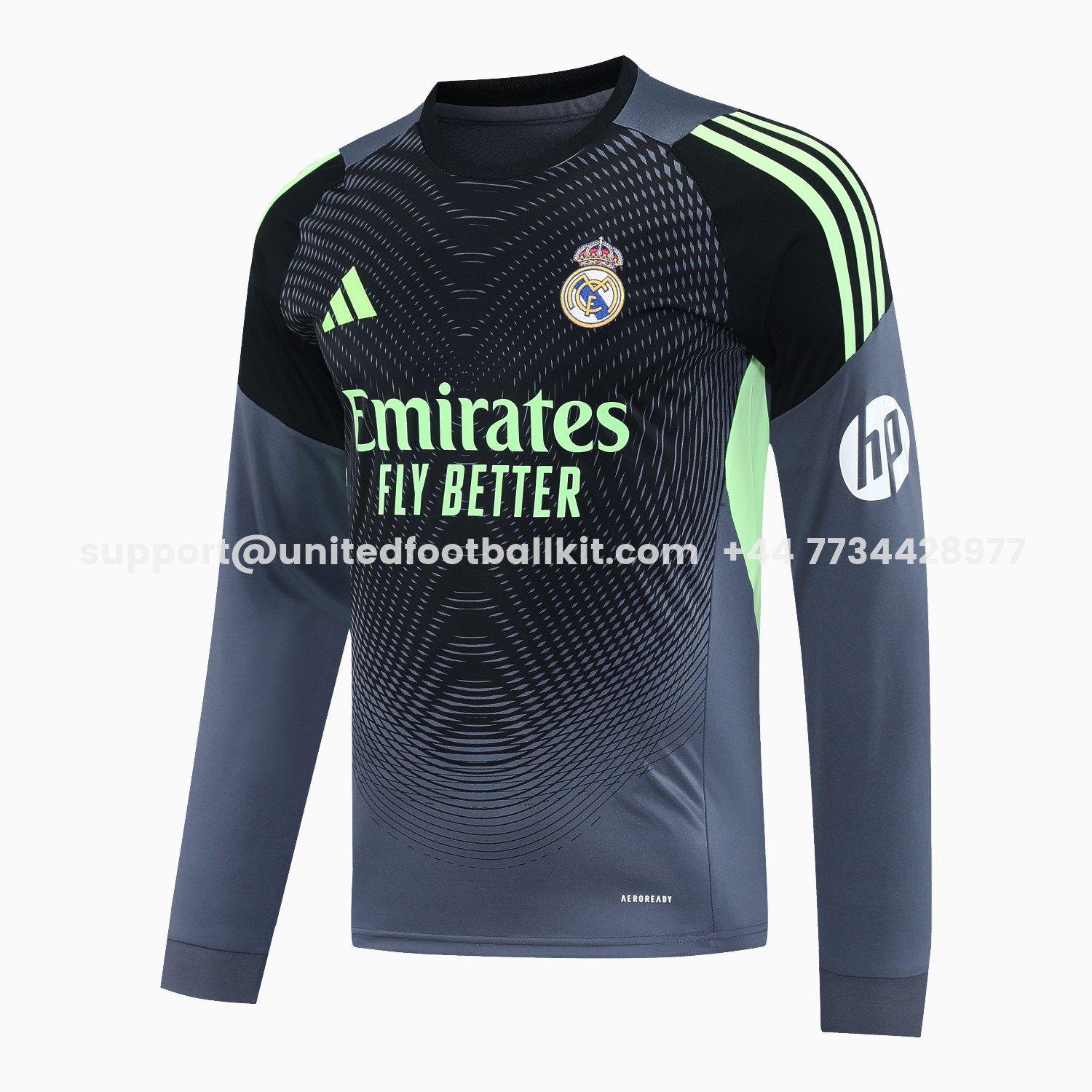 Unitedfootballkit.com | Real Madrid 25-26 Long-Sleeve Training Set - Deep Gray Top & Gray Shorts -Customize Name, Number and Patch | Worldwide Shipping
