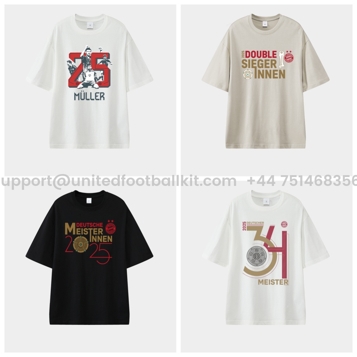Unitedfootballkit.com | Bayern Munich Bundesliga Champions Deutscher Meister 2025 Unisex Pure Cotton T-shirt -Customize Name, Number and Patch | Worldwide Shipping