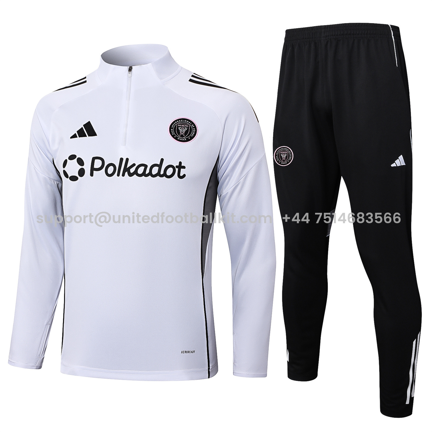 Unitedfootballkit.com | INT M.A.M 25-26 Long Sleeves Training Set - White Top & Black Pants -Customize Name, Number and Patch | Worldwide Shipping