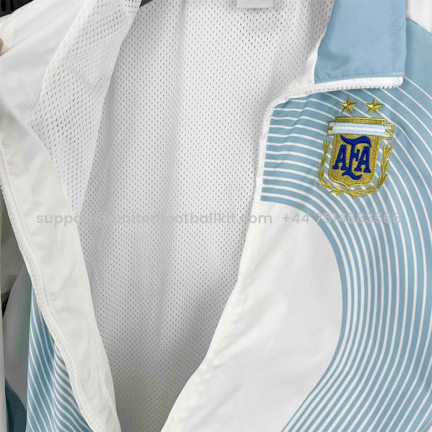 Unitedfootballkit.com | Argentina 25-26 Throwback Windbreaker Jacket - White with Blue Lines -Customize Name, Number and Patch | Worldwide Shipping