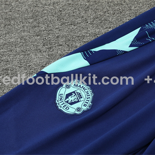 Unitedfootballkit.com | Manchester United 24-25 Long Sleeve Training Set - Lake Blue -Customize Name, Number and Patch | Worldwide Shipping