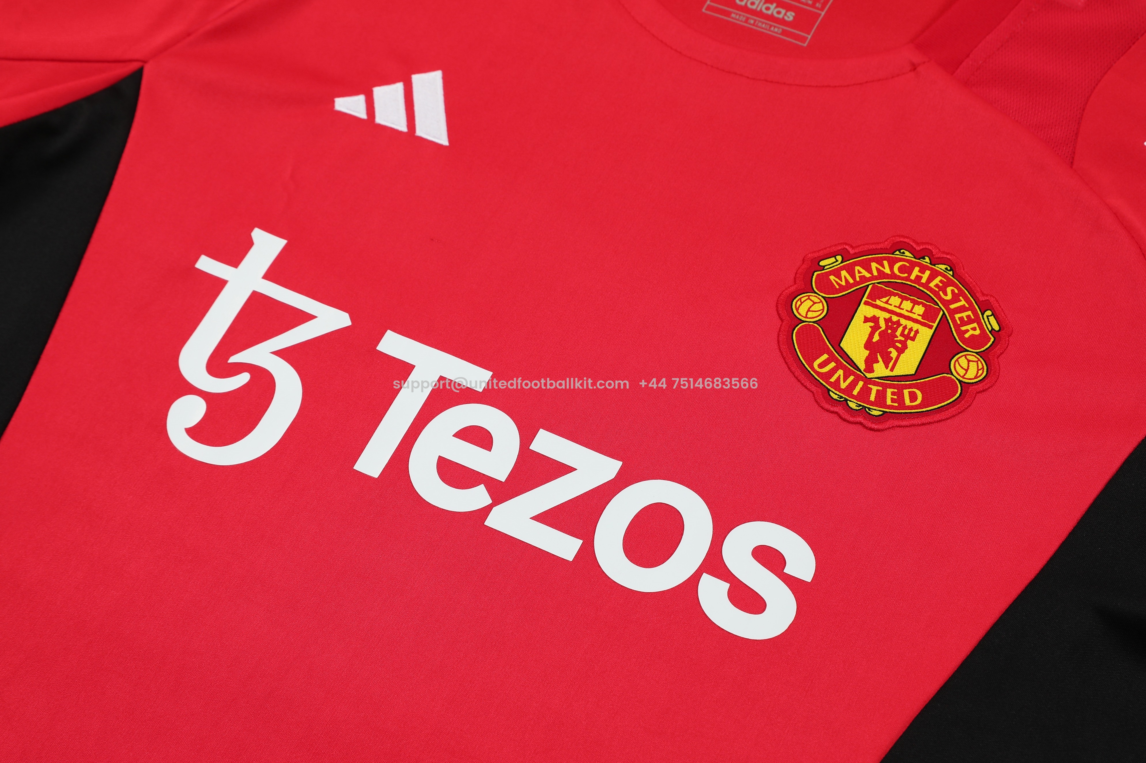Unitedfootballkit.com | Manchester United 24-25 Short-Sleeve Training Kids Kit - Red Top and Black Shorts -Customize Name, Number and Patch | Worldwide Shipping