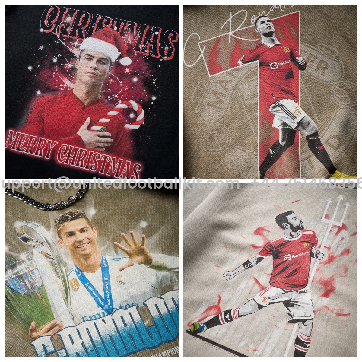 Unitedfootballkit.com | Cristiano Ronaldo Portugal Real Madrid Manchester United Unisex Pure Cotton T-shirt -Customize Name, Number and Patch | Worldwide Shipping