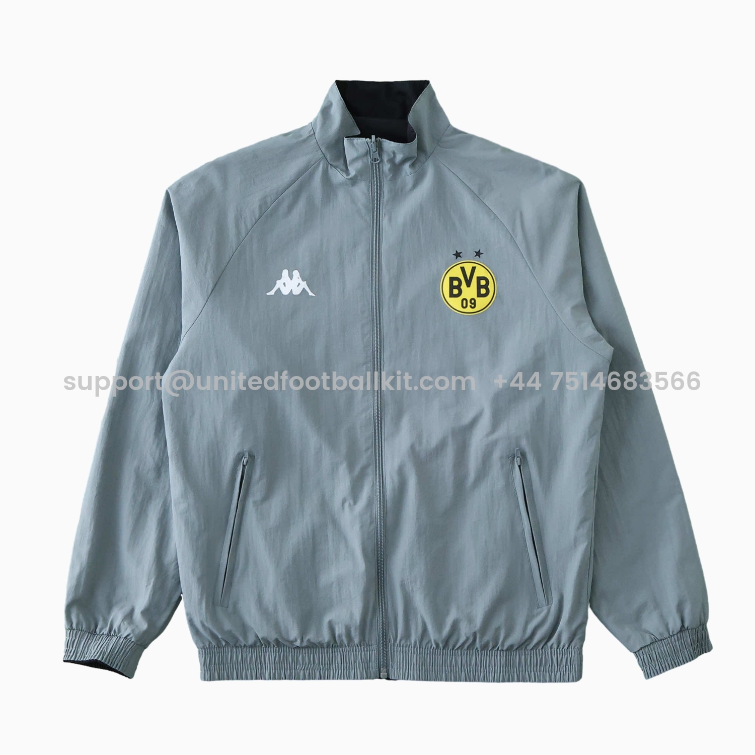 Unitedfootballkit.com | Borussia Dortmund 24-25 Retro Style Double Sided Reversible Windbreaker - Black & Grey -Customize Name, Number and Patch | Worldwide Shipping