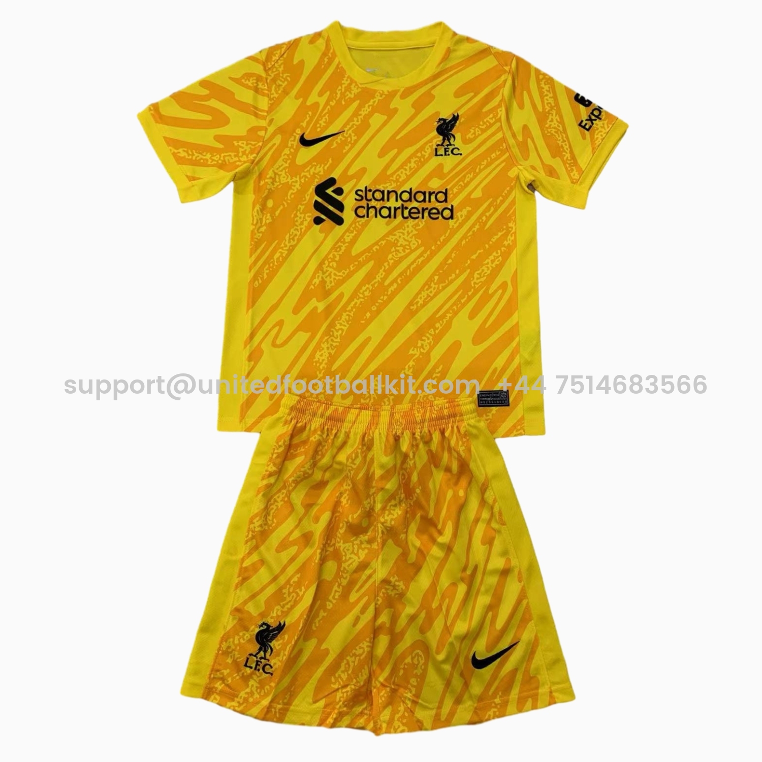 Unitedfootballkit.com | Liver.pool 24-25 Yellow Goalkeeper Kids Kit -Customize Name, Number and Patch | Worldwide Shipping