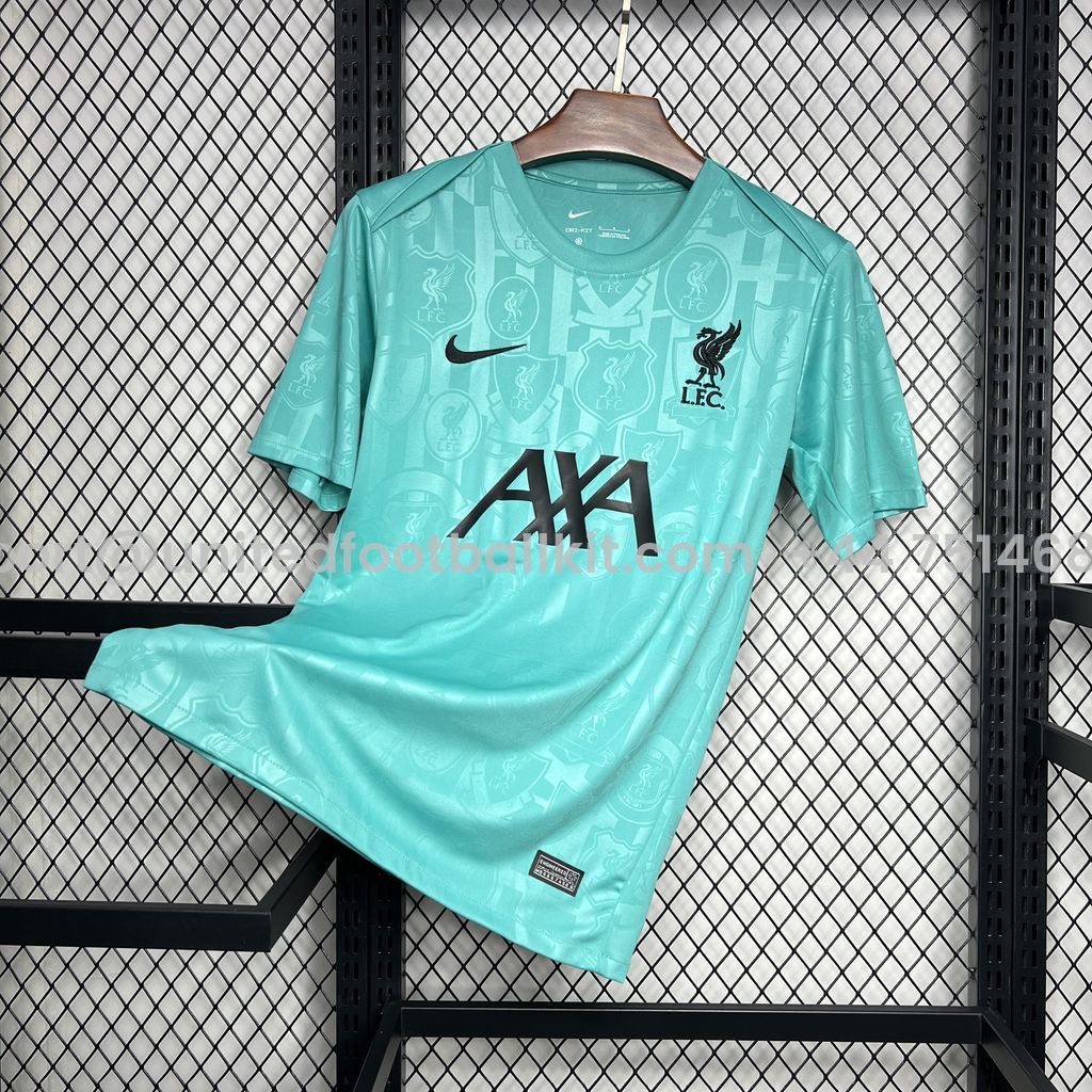 Unitedfootballkit.com | Liver.pool 24-25 Cyan-blue Pre-match Training Jersey - Fans Version -Customize Name, Number and Patch | Worldwide Shipping