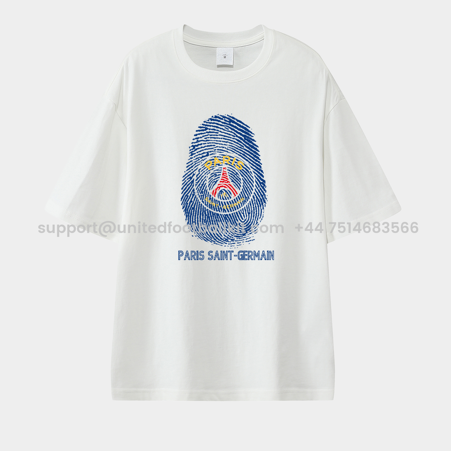 Unitedfootballkit.com | Paris Saint-Germain PSG Team Logo Fingerprint Unisex Pure Cotton T-shirt -Customize Name, Number and Patch | Worldwide Shipping