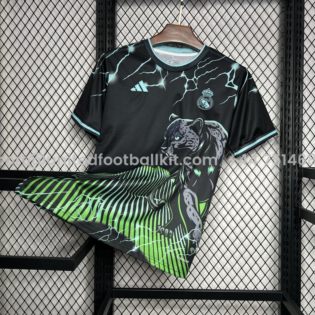 Unitedfootballkit.com | Real Madrid 24-25 Black & Green Leopard Jersey - Fans Version -Customize Name, Number and Patch | Worldwide Shipping