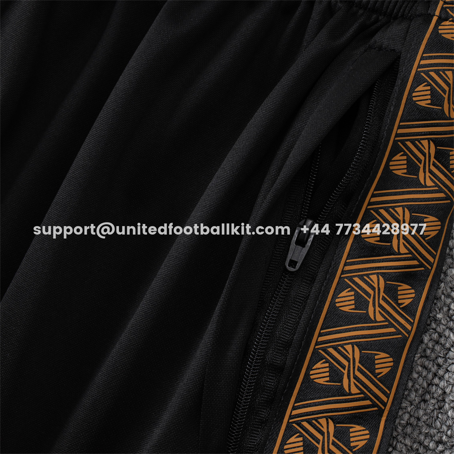 Unitedfootballkit.com | Portugal 2026 Long Sleeve Training Set - Gold Lines Black Top & Pants -Customize Name, Number and Patch | Worldwide Shipping