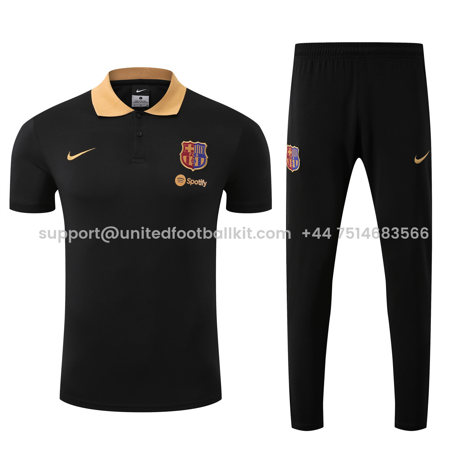 Unitedfootballkit.com | Barcelona 25-26 POLO Short-Sleeve Training Set - Black Top and Pants -Customize Name, Number and Patch | Worldwide Shipping