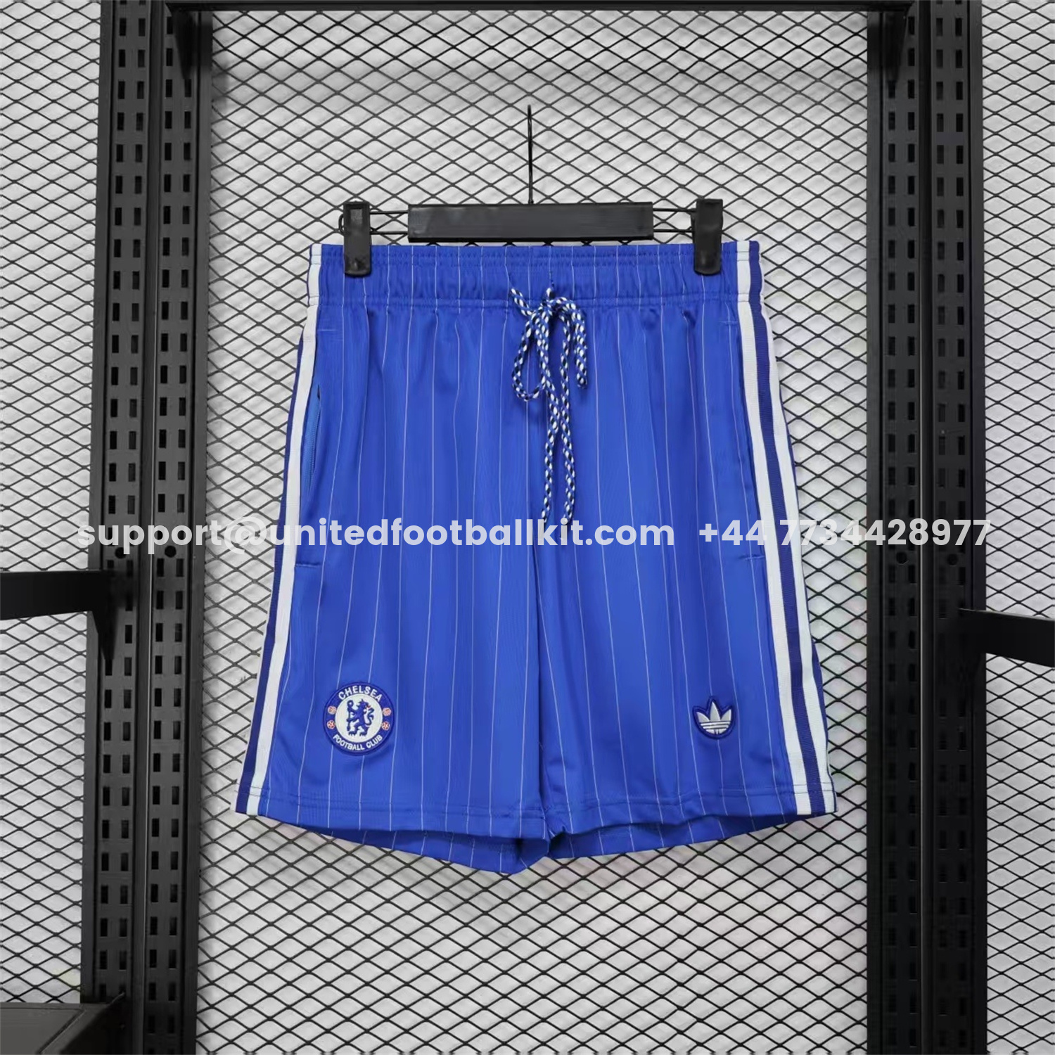 Unitedfootballkit.com | C.H.E.L.S.E.A 25-26 Trefoil Blue Travel Shorts - Player Version -Customize Name, Number and Patch | Worldwide Shipping