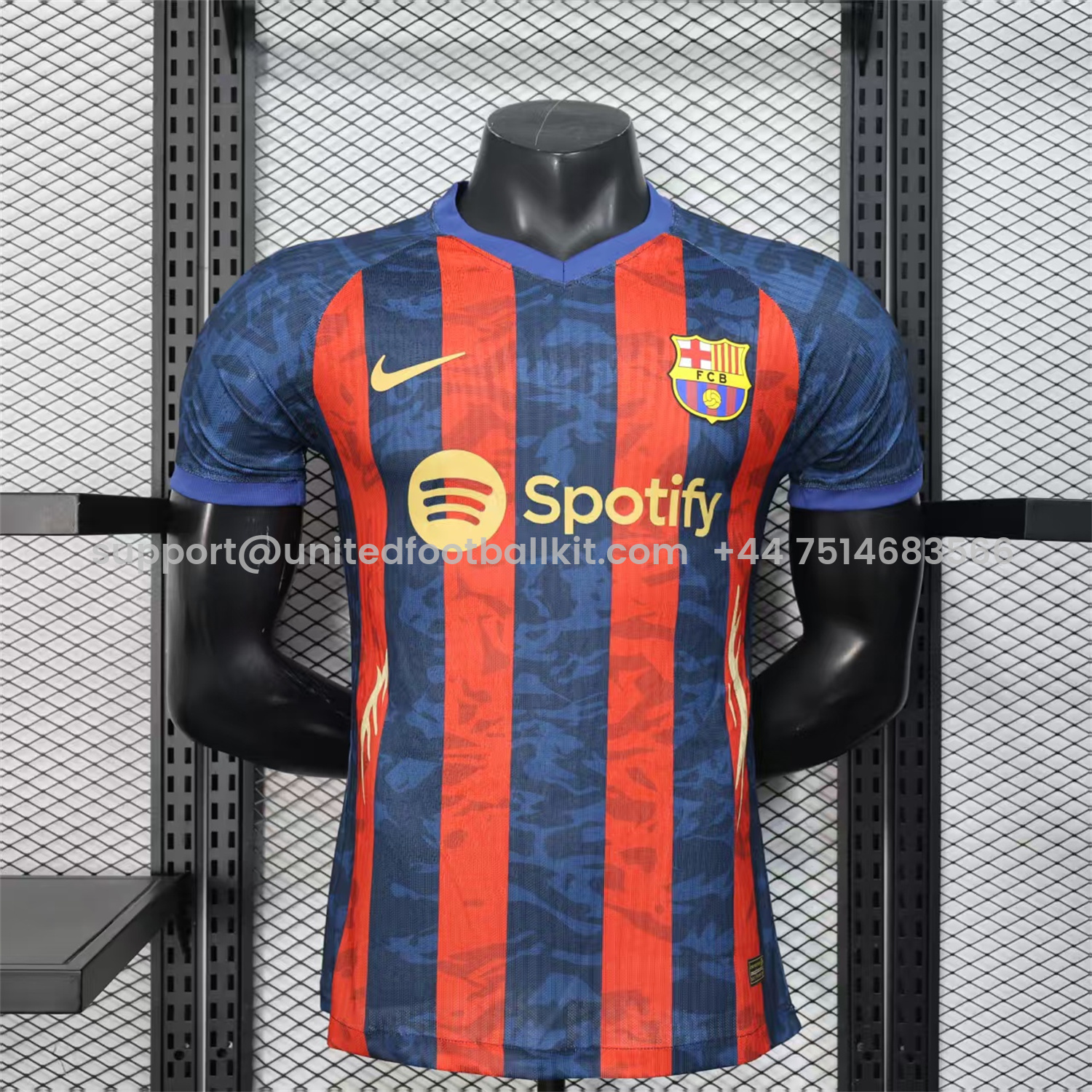 Unitedfootballkit.com | Barcelona 25-26 Yellow Spotify Logo Red & Blue Lines Special Jersey - Player Version -Customize Name, Number and Patch | Worldwide Shipping