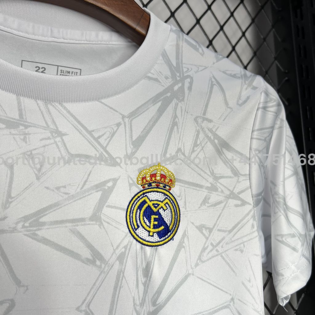 Unitedfootballkit.com | Real Madrid 24-25 Pre-Match Training Kids Kit -Customize Name, Number and Patch | Worldwide Shipping
