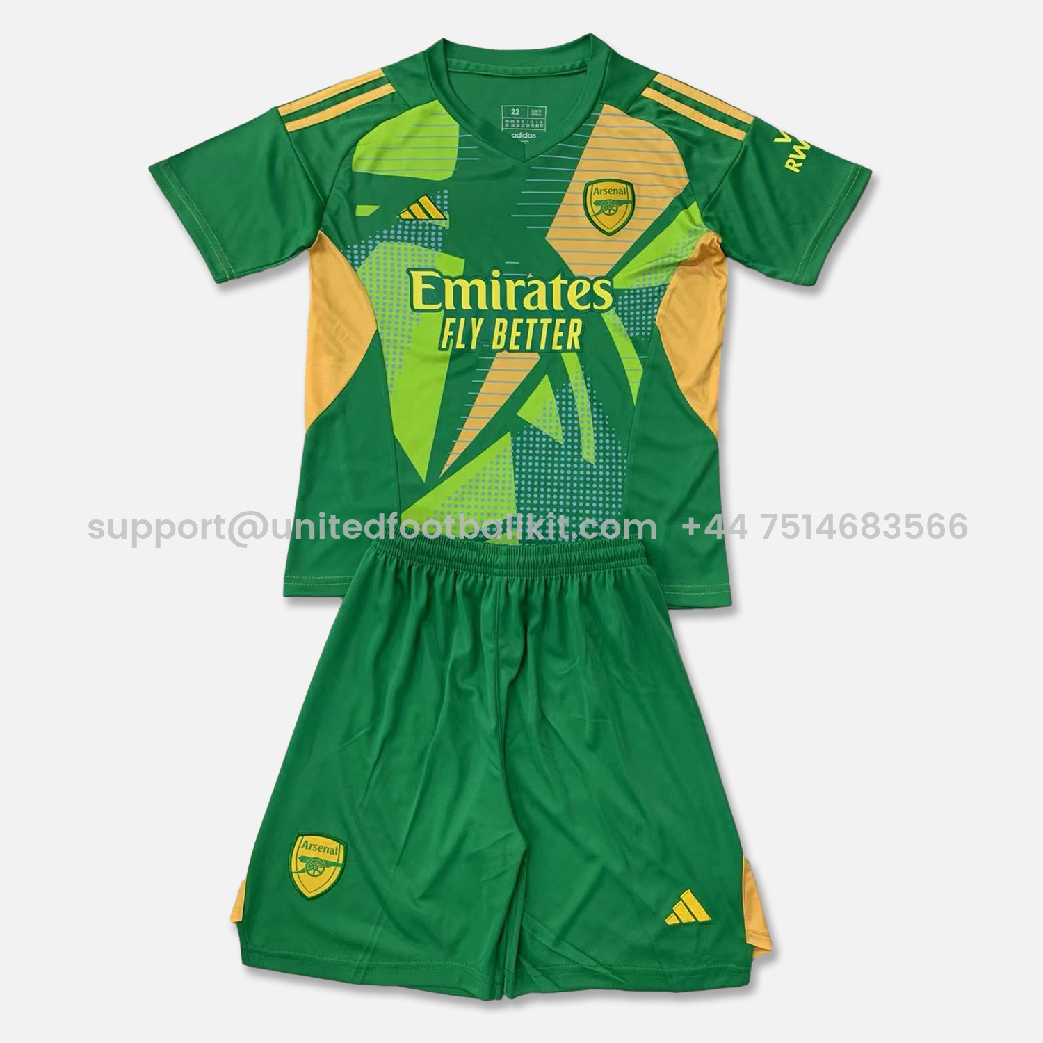 Unitedfootballkit.com | Arsenal 24-25 Fruit Green Goalkeeper Kids Kit -Customize Name, Number and Patch | Worldwide Shipping