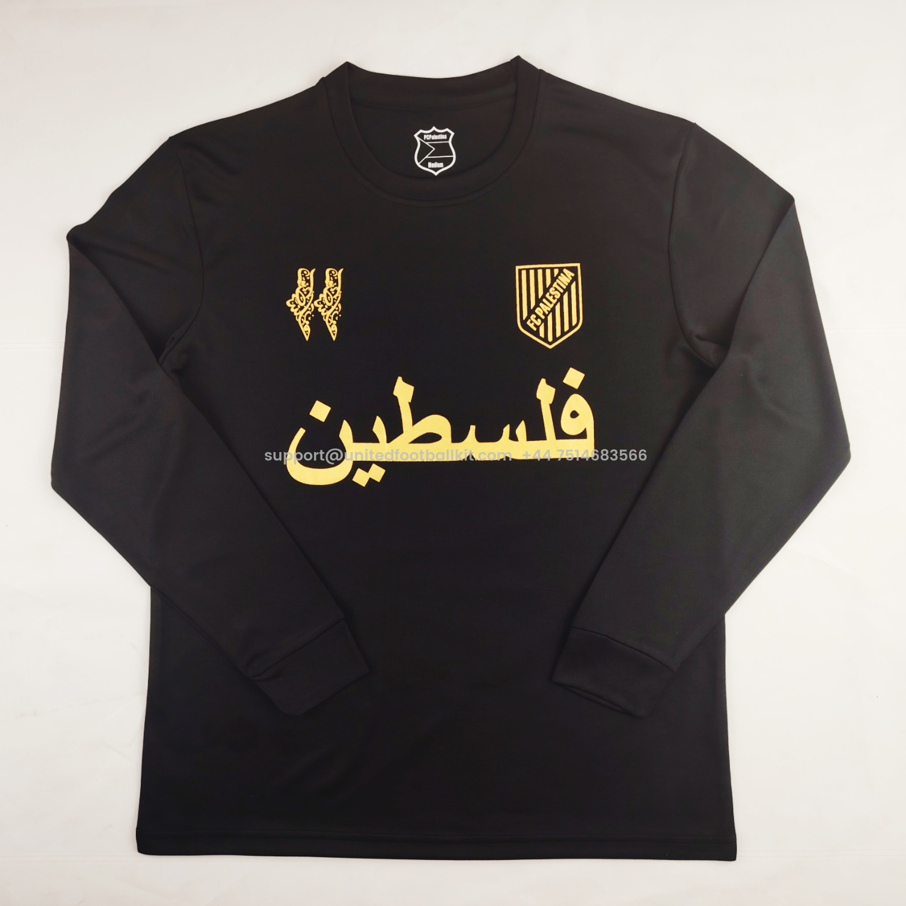 Unitedfootballkit.com | FC Palestina 24-25 Black and Gold Souvenir Long Sleeve Jersey - Fans Version -Customize Name, Number and Patch | Worldwide Shipping