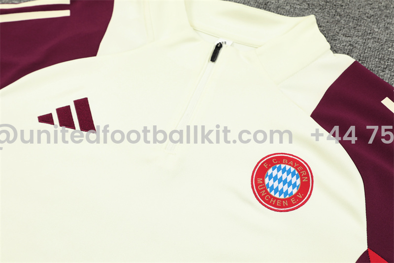 Unitedfootballkit.com | Bayern Munich 24-25 Long Sleeve Training Set - White & Red -Customize Name, Number and Patch | Worldwide Shipping