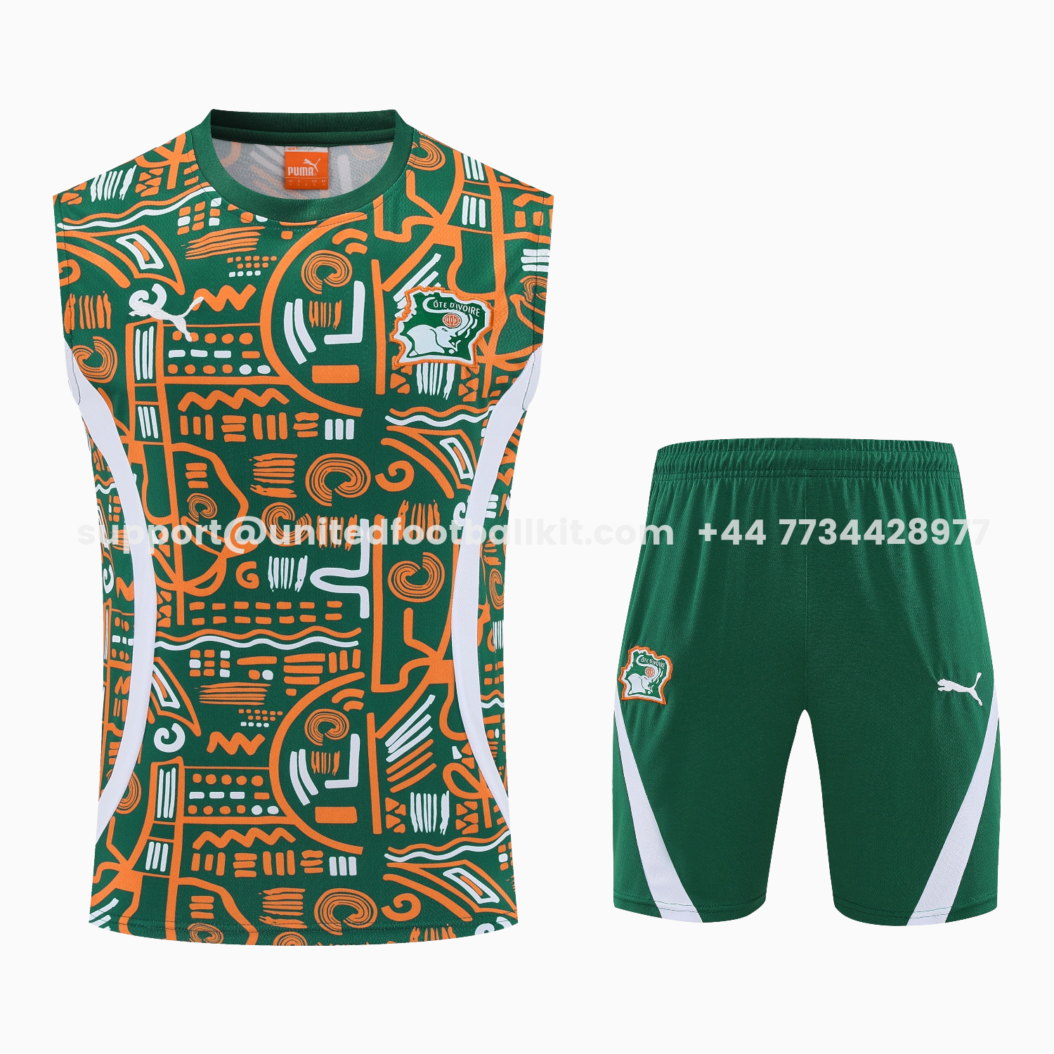 Unitedfootballkit.com | Ivory Coast 2026 Vest Training Set - Green Vest and Shorts -Customize Name, Number and Patch | Worldwide Shipping