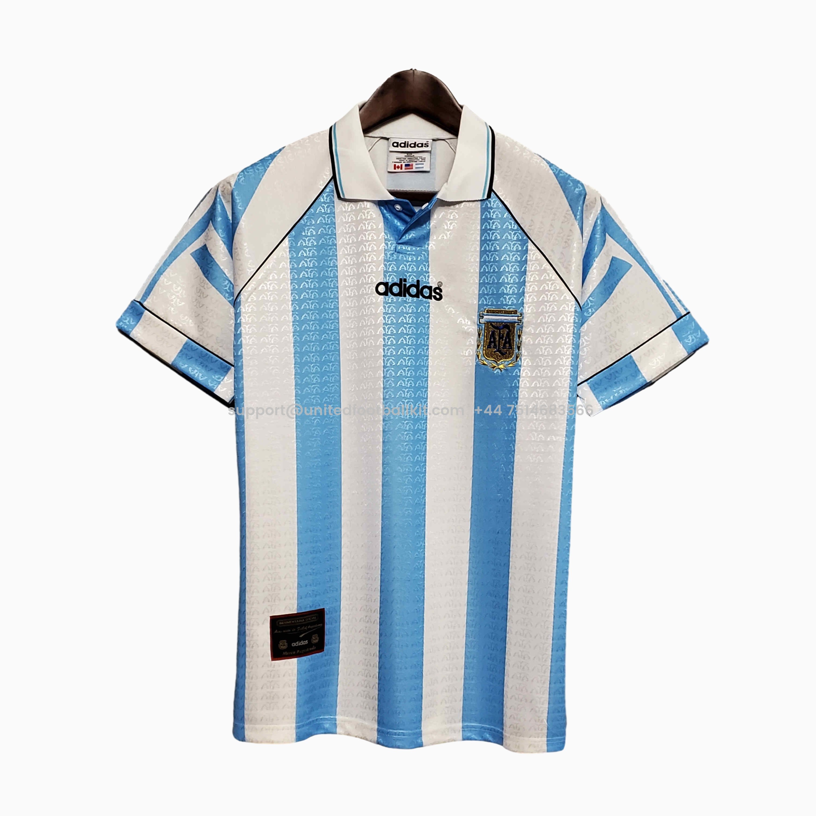 Unitedfootballkit.com | Retro Argentina 1997 Home Stadium Jersey -Customize Name, Number and Patch | Worldwide Shipping