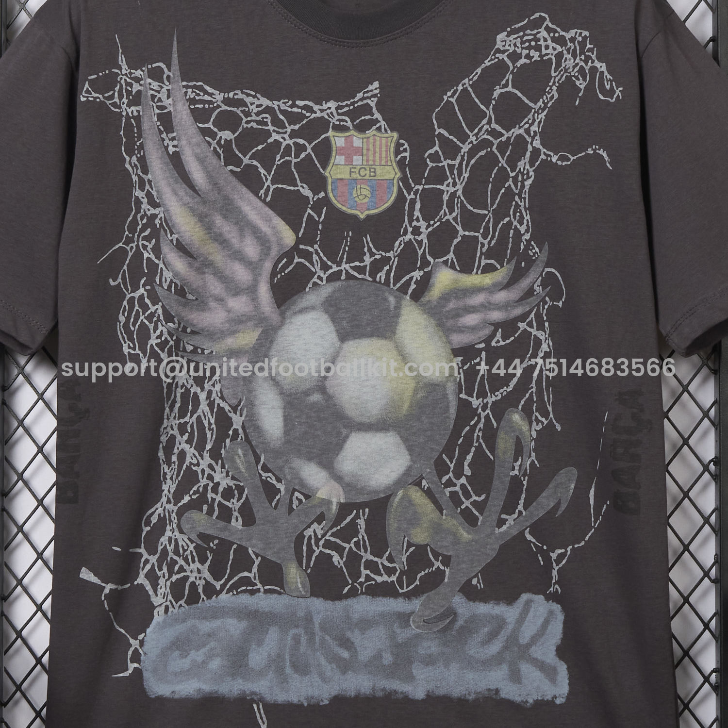Unitedfootballkit.com | Barcelona x Travis Scott 24-25 Football Eagle Pattern Dark Grey T-shirt -Customize Name, Number and Patch | Worldwide Shipping