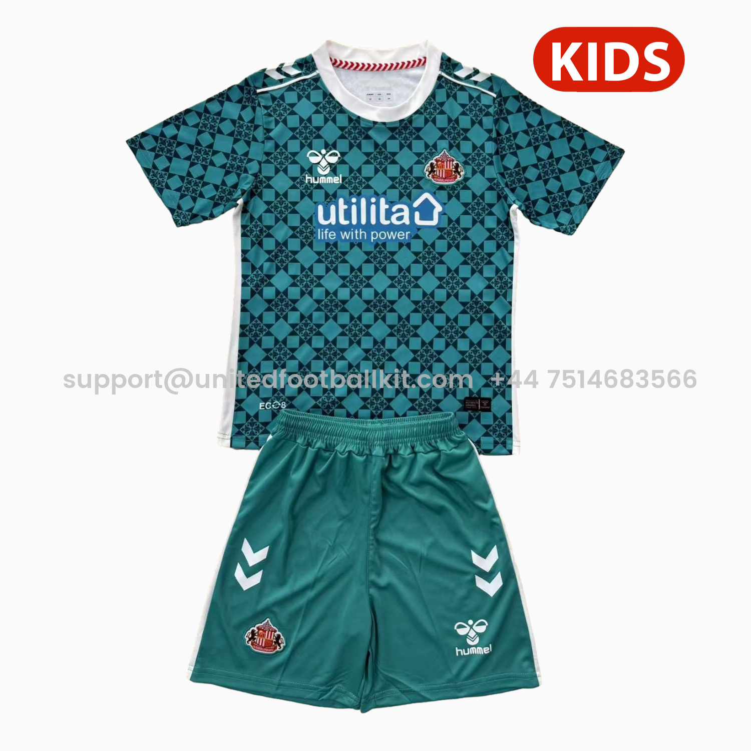 Unitedfootballkit.com | Sunderland 25-26 Green Goalkeeper Kids Kit -Customize Name, Number and Patch | Worldwide Shipping